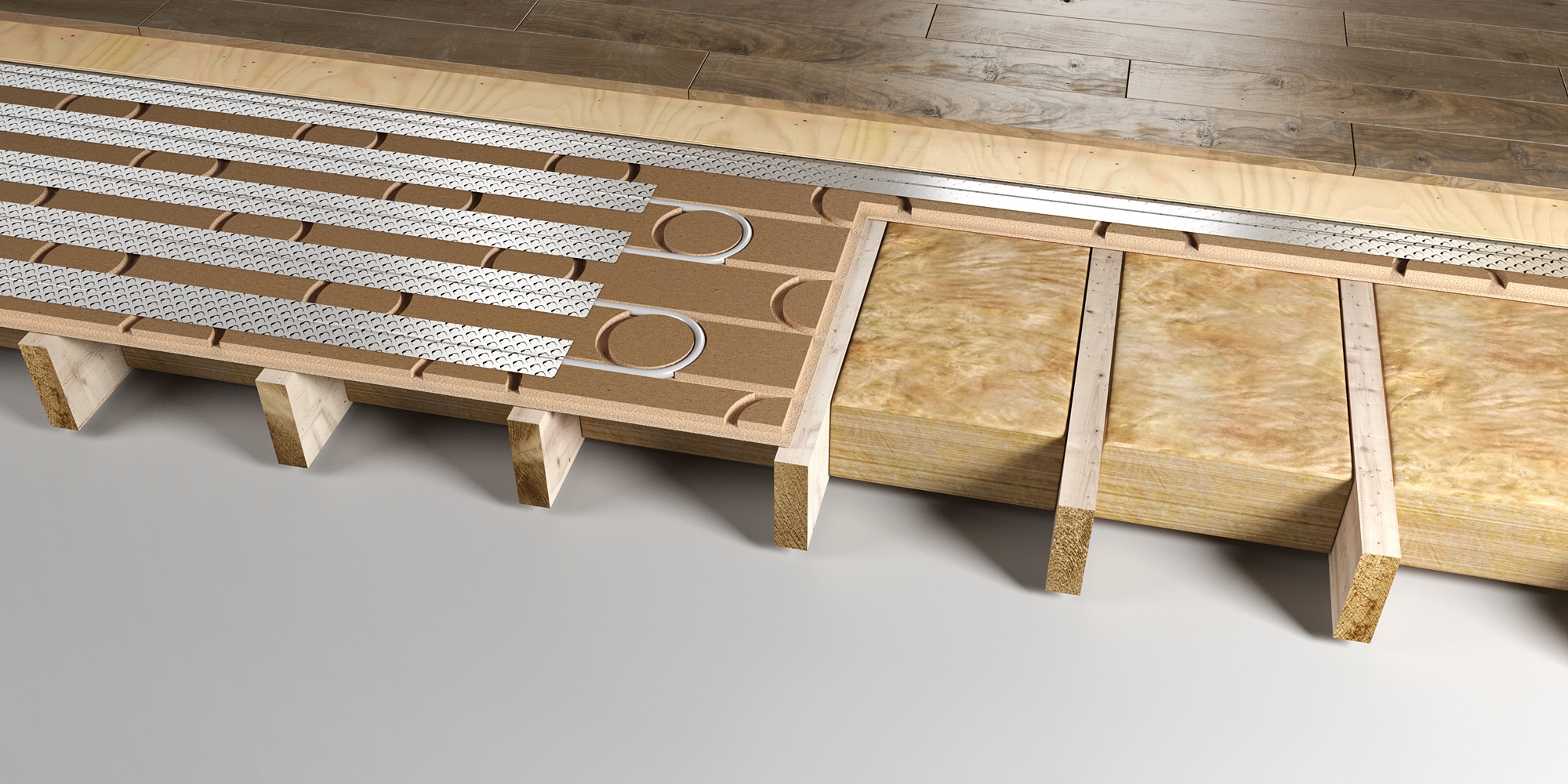 Structural floor with underfloor heating pipes